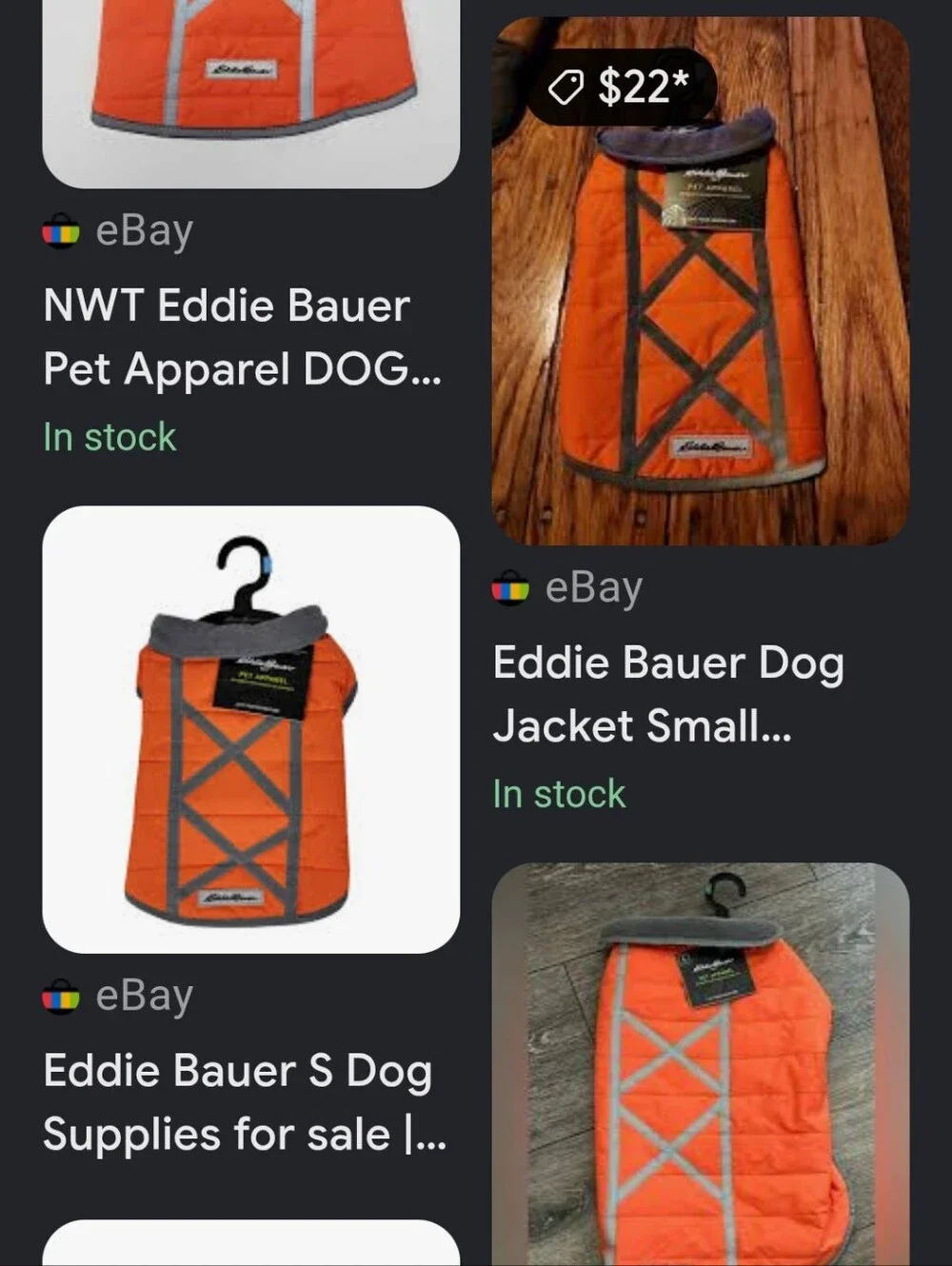 Eddie Bauer size small orange reflective fleece lined dog jacket